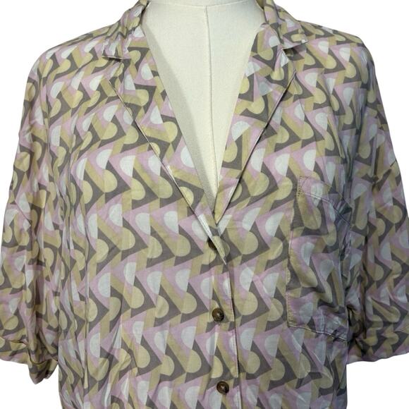 Prana Tops - PrAna Pink and Tan Geometric Short Sleeve Button Down Shirt Womens Size XL